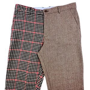Rowing Blazers Pants Mens 38x30 Plaid Split Leg Patchwork Wool Tweed Houndstooth